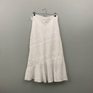 Kenar 100% Linen White Size 10 embroidered beaded Maxi skirt.